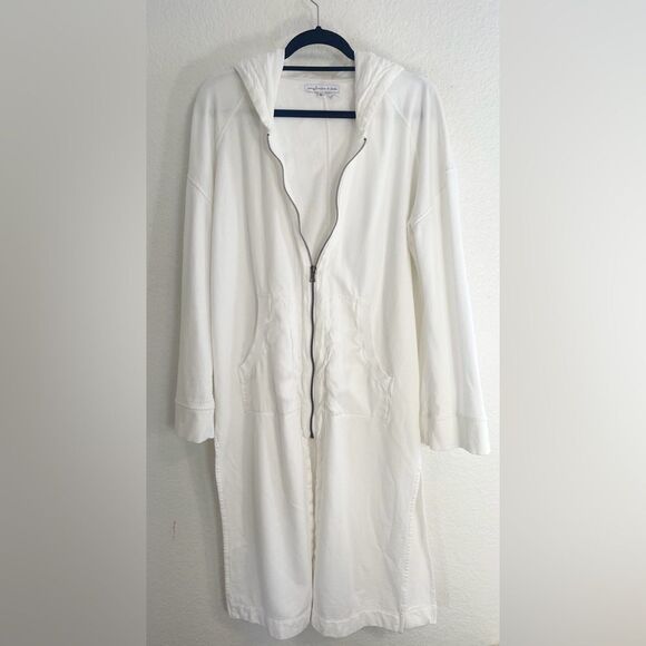 YOUNG FABULOUS & BROKE White Zip Front Robe Dress with hood and pockets size L - Picture 2 of 6